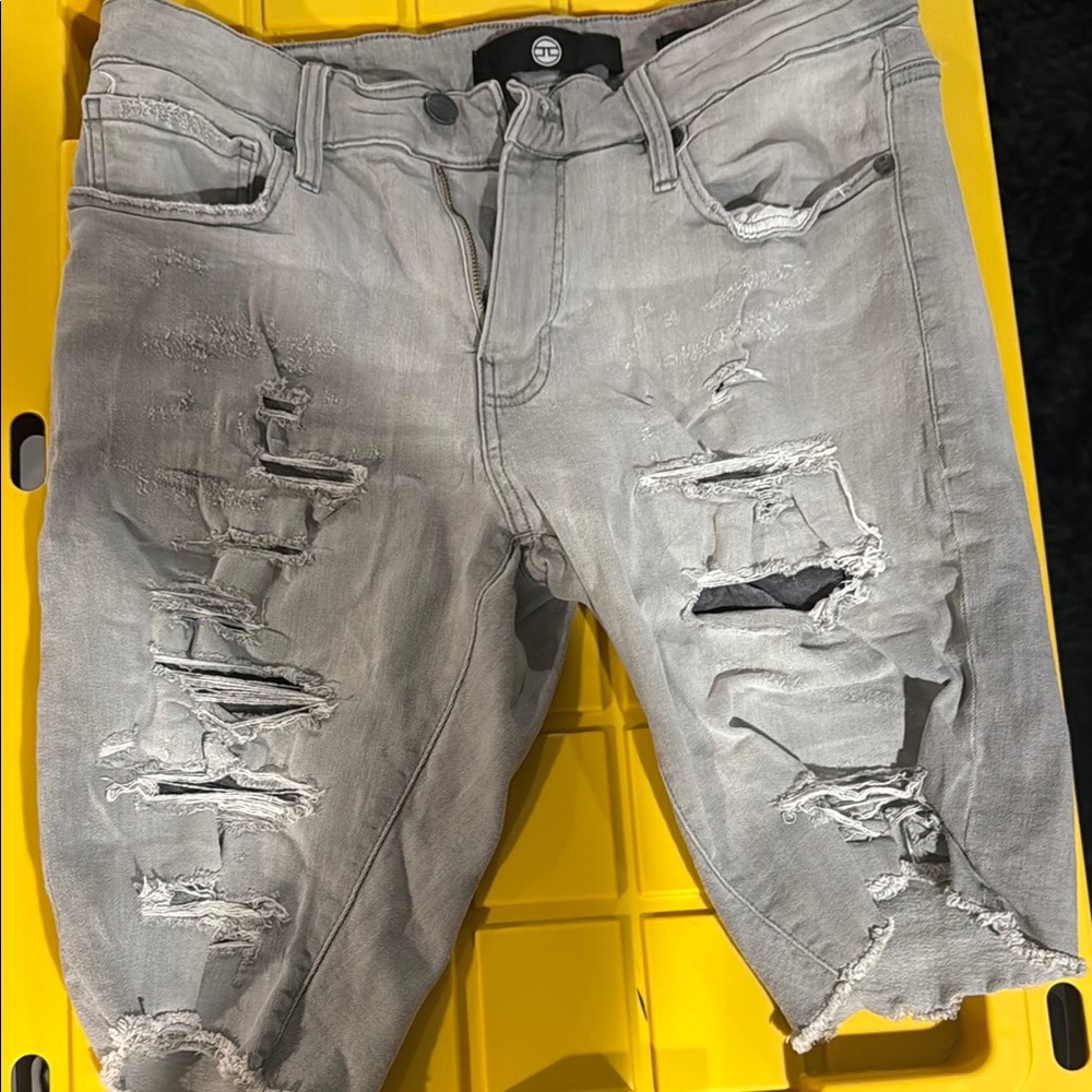 Distressed Gray Denim Shorts